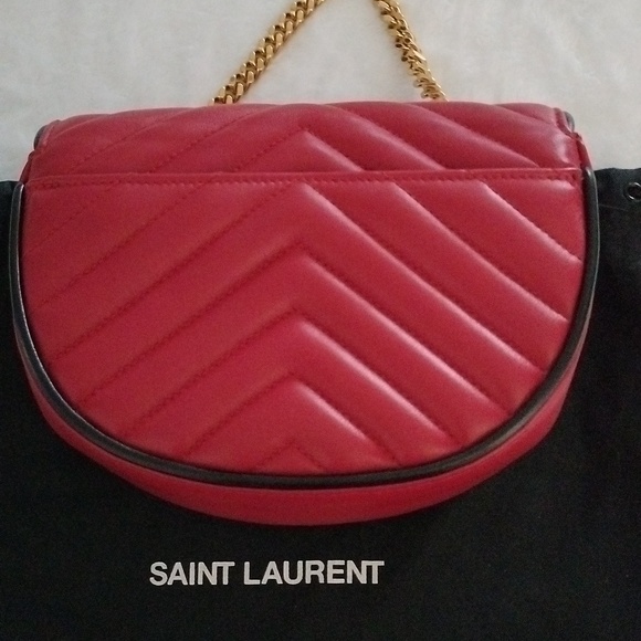 Yves Saint Laurent Calfskin Matelasse Monogram Small Bubble Chain Crossbody Red - Picture 16 of 16